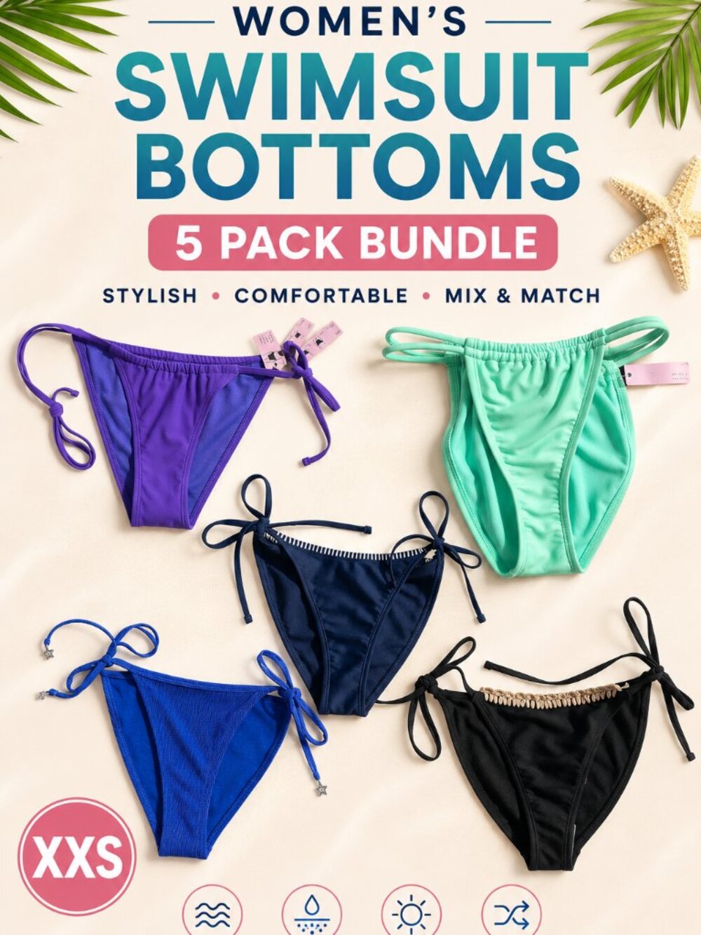 5 Pack Bundle Wild Fable Women’s Swimsuit Bottoms, XXS